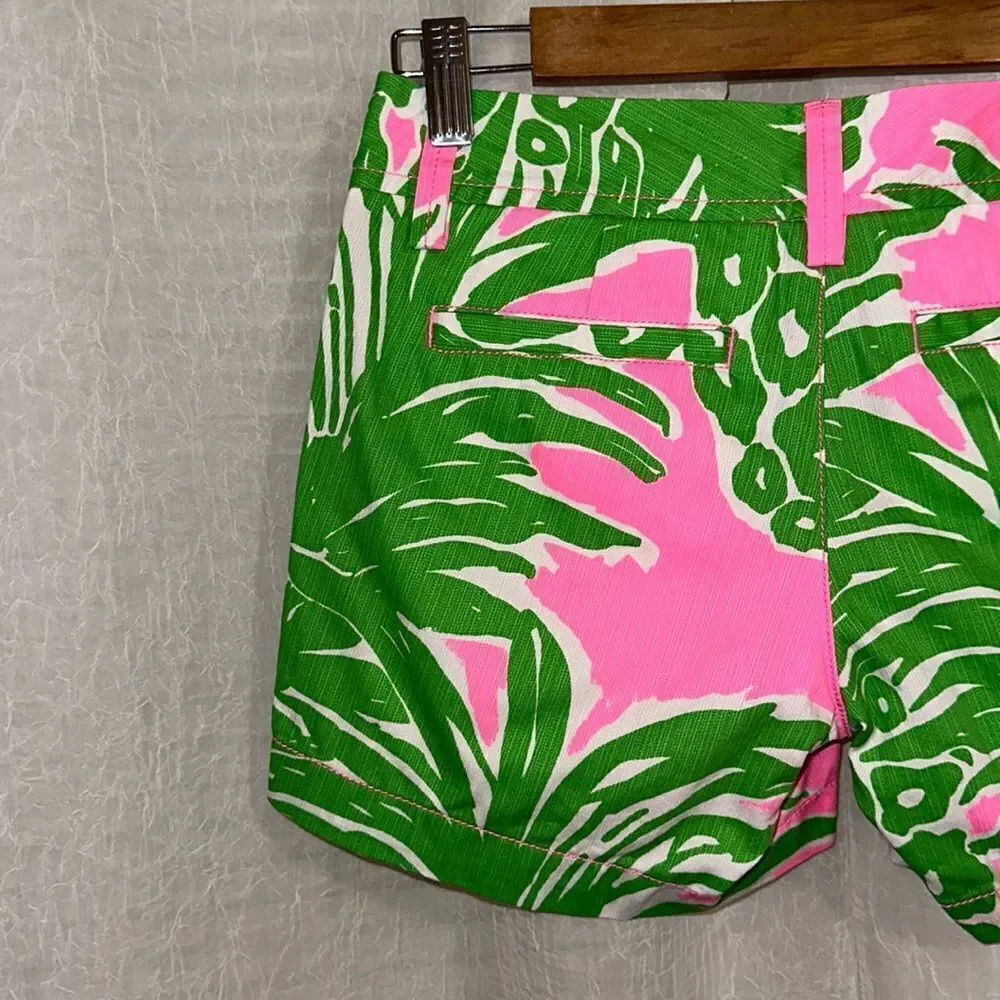 Lilly Pulitzer 00 5” The Callahan 💯 Cotton 4 Pocket White Green Pink Shorts